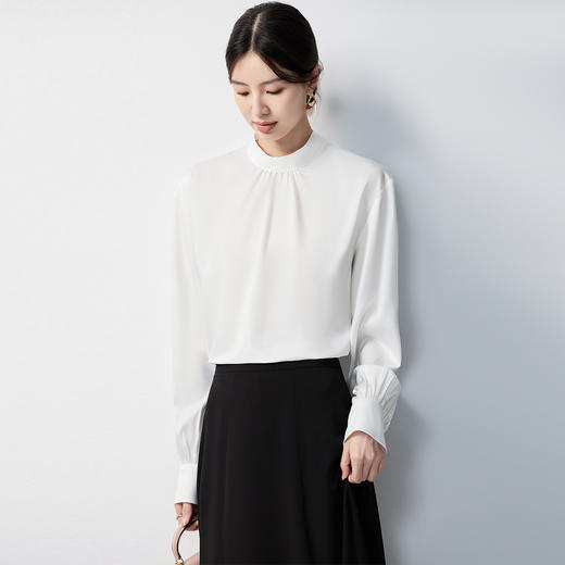 【蝴蝶结系带】罗蒙女士长袖衬衫百搭圆领优雅气质时尚通勤衬衣女 商品图2