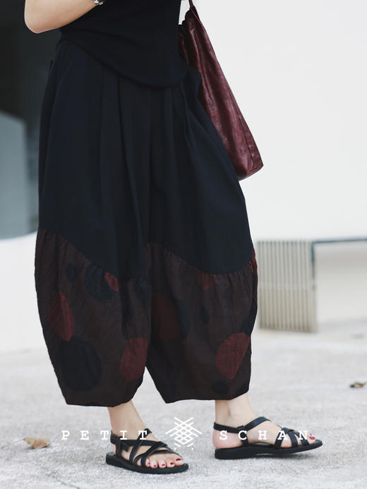 PETIT SCHAN小闪 CLO#528  bordeaux balloon 波尔多气球 进口苎麻棉面料拼接设计款气球裤 商品图0