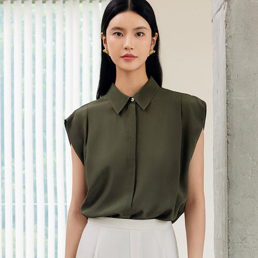 玳莎宽肩无袖真丝衬衫女2024夏季新款100%桑蚕丝通勤宽松上衣  EB31005 商品图0