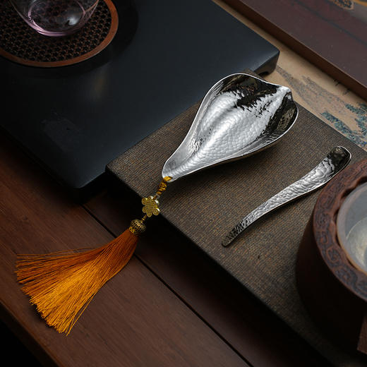 莲君茶则套装/锤点银色/古铜  茶则茶拨二件套 茶道配件中式赏茶荷茶勺投茶分茶 商品图1