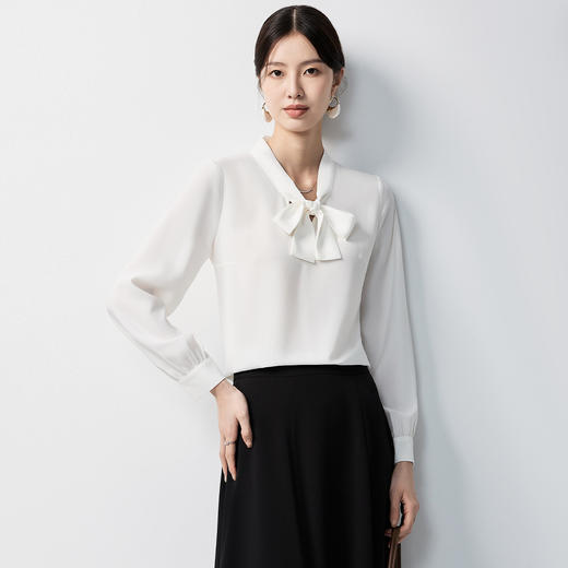 【系带领】罗蒙女士长袖衬衫优雅气质百搭舒适时尚有型套头衬衣女 商品图3
