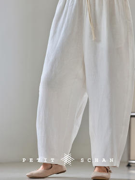 花园里的白萝卜 纯亚麻松紧腰九分休闲萝卜裤