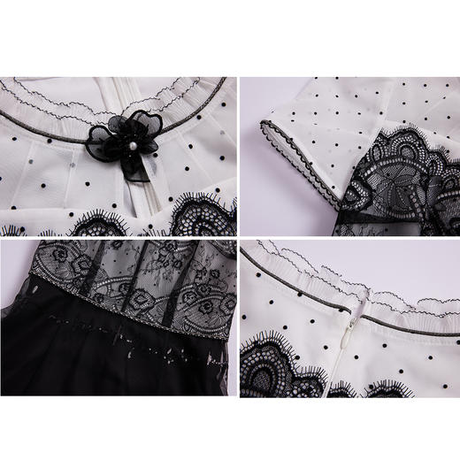 司歌蕾丝刺绣短袖连衣裙复古仙气A891043X 商品图1