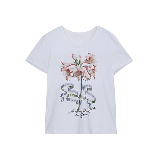 谜底印花T恤短袖女士2024秋季新品百搭高弹棉质修身上衣243MT0955 商品图4