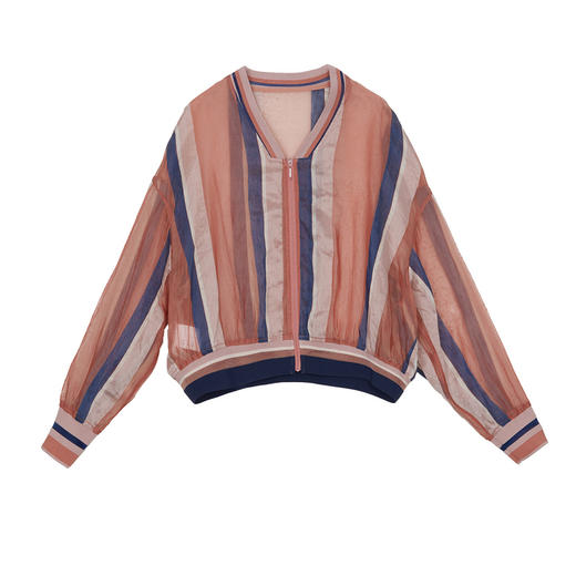 谜底真丝短款外套女2024秋季新品复古风轻透棒球服长袖243MW1143 商品图4