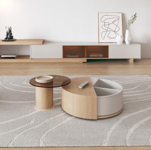 慕思（de RUCCI）茶几客厅 简约原木色家具摆件几类奶油风边桌茶几 双色茶几 奶油风组合茶几 商品图0