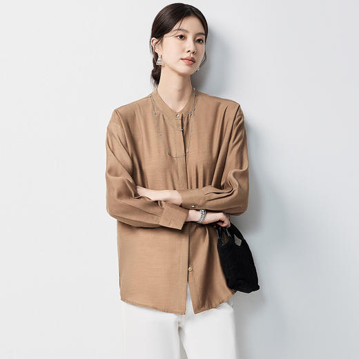 【含绵羊毛】罗蒙女士长袖衬衫大众休闲舒适百搭时尚可外穿圆领衬衣女 商品图1