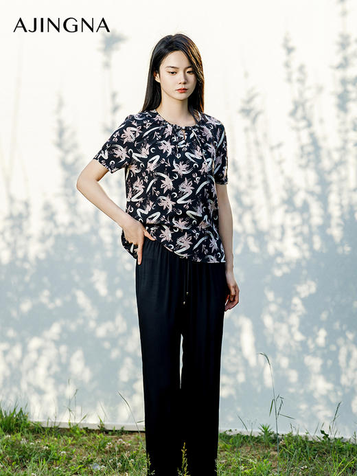 【商场同款】阿菁娜2024夏季新款宽松优雅设计感小衫A30X202033 商品图2