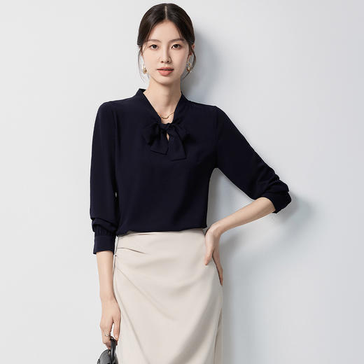 【系带领】罗蒙女士长袖衬衫优雅气质百搭舒适时尚有型套头衬衣女 商品图4