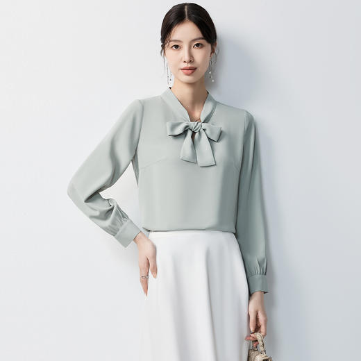 【系带领】罗蒙女士长袖衬衫优雅气质百搭舒适时尚有型套头衬衣女 商品图2