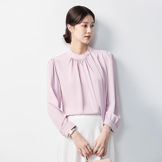 【时尚圆领】罗蒙四季款女式长袖衬衫气质简约大方优雅百搭衬衫女 商品图2