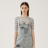 谜底套头针织衫短袖女2024秋款学院风条纹圆领短款上衣243MZ1263 商品缩略图0