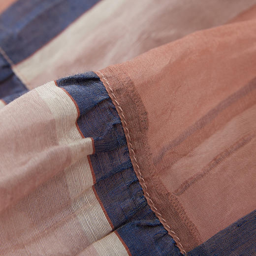 谜底100%桑蚕丝上衣2024秋季新品圆领条纹拼色宽松衬衫243GS1154 商品图3