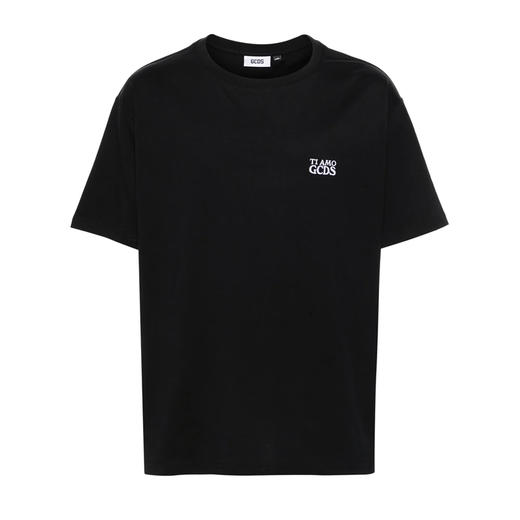 GCDS 男士字母徽标刺绣棉质圆领短袖T恤 黑色 A1CM2317JA399 商品图0