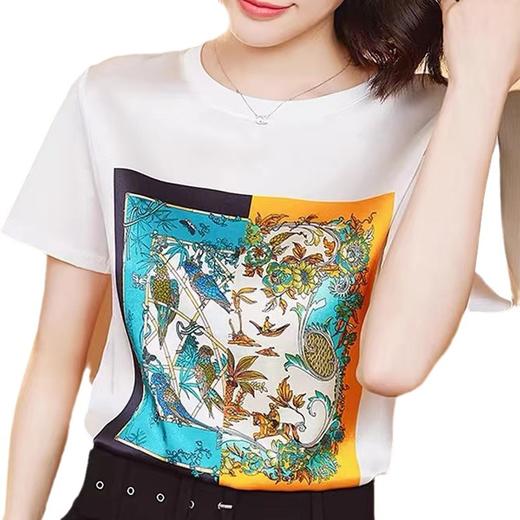 TZF-短袖T恤女夏印花高级感白色宽松休闲圆领半袖减龄上衣 商品图4