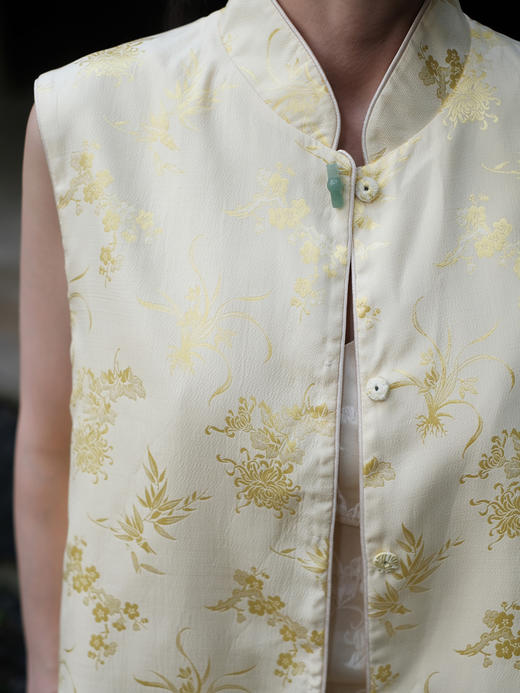 盛唐牡丹 |鹅黄色梅兰竹菊留香绉马甲 商品图2