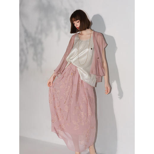 COCOBELLA奢感金葱刺绣半身裙夏气质通勤肌理感长裙HS0033B 商品图1