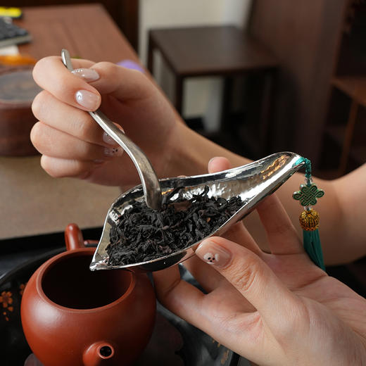 莲君茶则套装/锤点银色/古铜  茶则茶拨二件套 茶道配件中式赏茶荷茶勺投茶分茶 商品图2