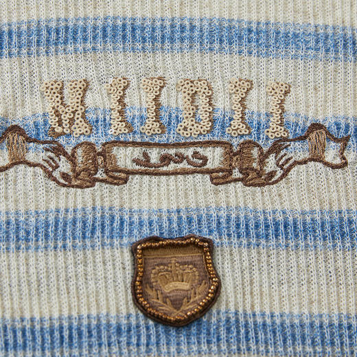 谜底套头针织衫短袖女2024秋款学院风条纹圆领短款上衣243MZ1263 商品图3