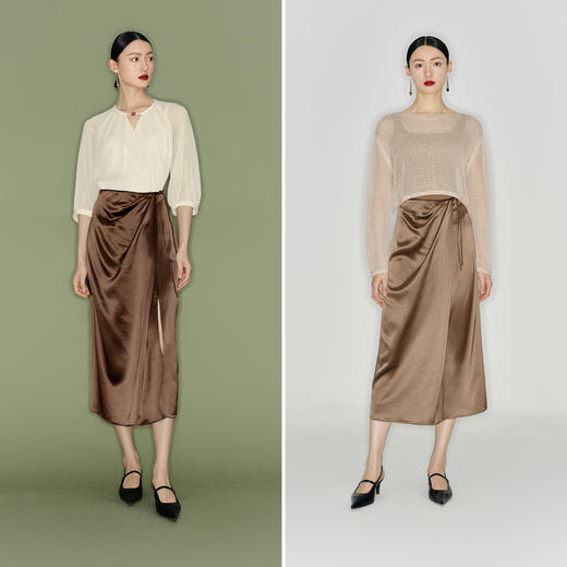 【商场同款】伊芙丽夏高级感醋纤抽褶半身裙1F4240361G 商品图1