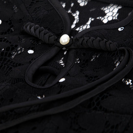 PF815斯尔丽2024新款改良旗袍浪漫波点蕾丝收腰修身连衣裙 商品图5