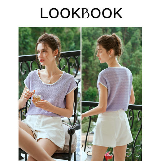 OLrain欧芮儿法式紫色针织衫女夏季2024年新款小香风圆领短袖 商品图4