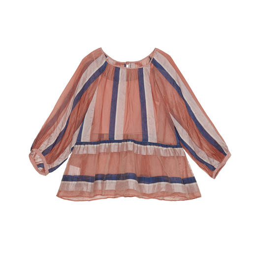 谜底100%桑蚕丝上衣2024秋季新品圆领条纹拼色宽松衬衫243GS1154 商品图4