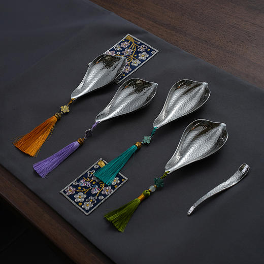 莲君茶则套装/锤点银色/古铜  茶则茶拨二件套 茶道配件中式赏茶荷茶勺投茶分茶 商品图0