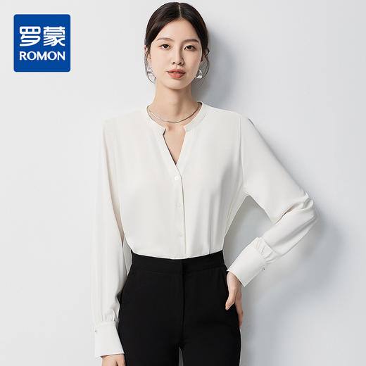 【气质V领&舒适透气】罗蒙女士长袖衬衫百搭商务简约大气优雅衬衣女 商品图0