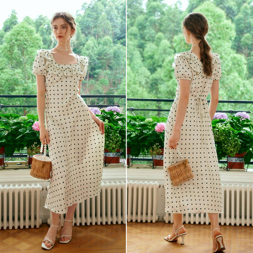 OLrain欧芮儿法式波点连衣裙女夏季2024年新款设计感荷叶边长裙 商品图4
