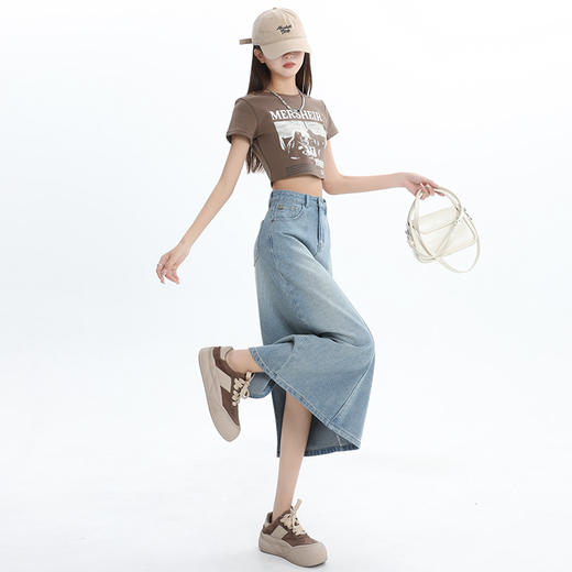 【HEY+JEANS】 后开叉高腰牛仔半身裙 商品图3