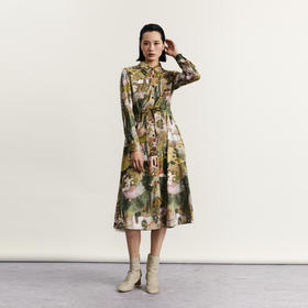 谜底花色连衣裙长袖女2024秋季新款复古风衬衫式中长裙247ML5012