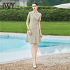 IWY/端庄大气连衣裙女灰杏色西装连身裙双排扣职业工作服短袖西服裙Q1154 商品缩略图2