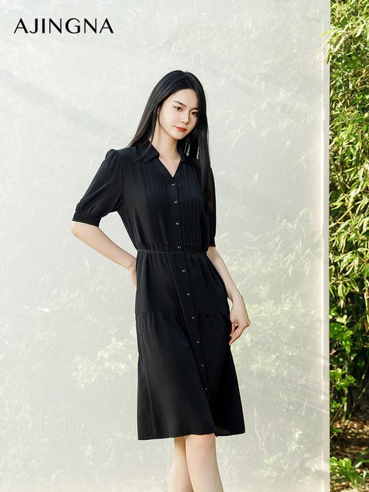 【商场同款】阿菁娜2024夏季新款V领翻领收腰式连衣裙A30X212069 商品图1