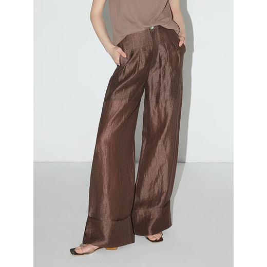 【限时秒杀】COCOBELLA丝光古法炒色莱赛尔打褶西裤翻折边阔腿裤PA0017 商品图2