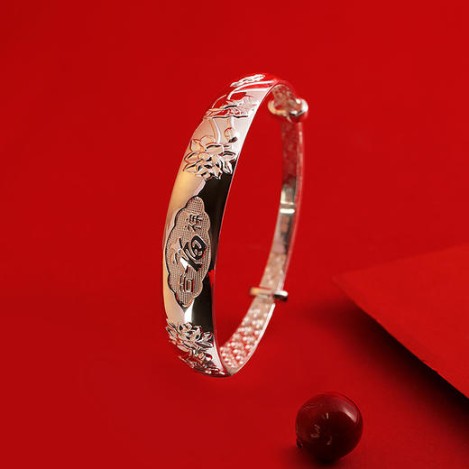 万寿福莲银手镯 商品图2