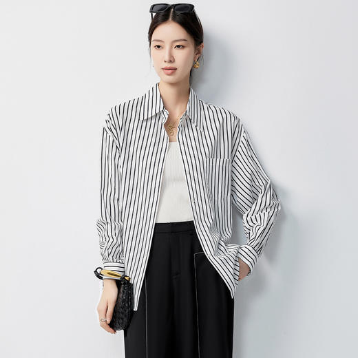 【多色可选&简约条纹】罗蒙女士长袖衬衫商务休闲大众日常衬衣女 商品图2
