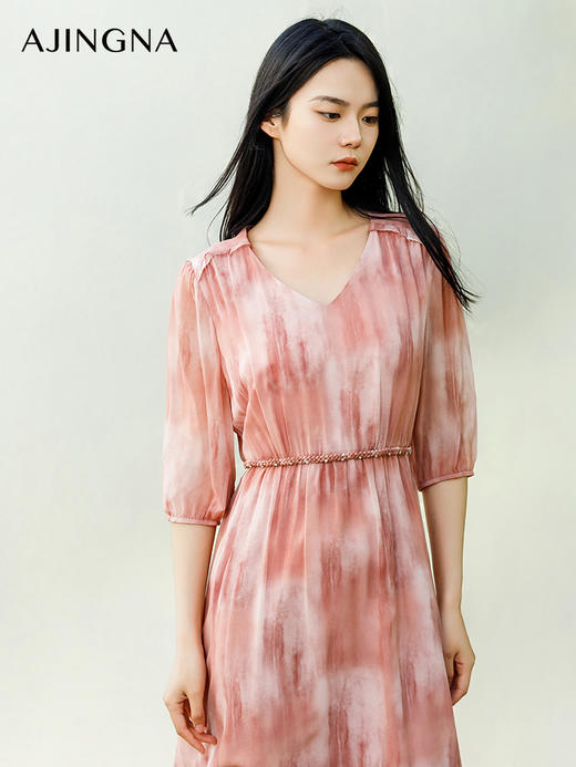 【商场同款】阿菁娜2024夏季新款时尚印花收腰连衣裙A30X212070 商品图3