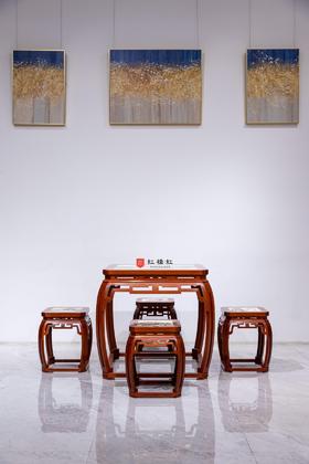 红桥红  家具严选  缅甸花梨（大果紫檀）【石面 78 仿故宫文竹 方桌五件套】