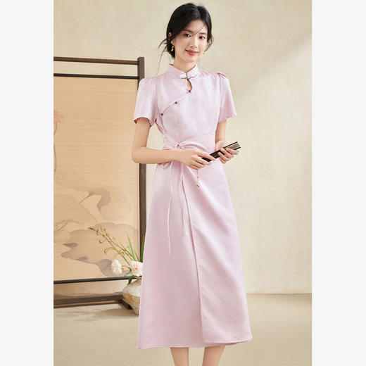 新中式国风古典提花连衣裙女新款气质优雅系带长裙V1140944 商品图3