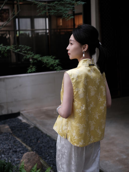 盛唐牡丹 |鹅黄色梅兰竹菊留香绉马甲 商品图12