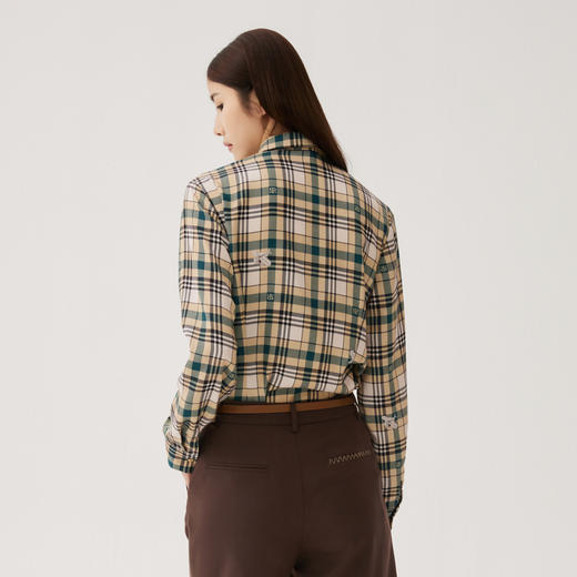 谜底格子衬衫长袖女2024秋款复古文艺风百搭莱赛尔衬衣247MC5218 商品图2