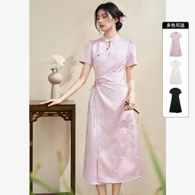 新中式国风古典提花连衣裙女新款气质优雅系带长裙V1140944