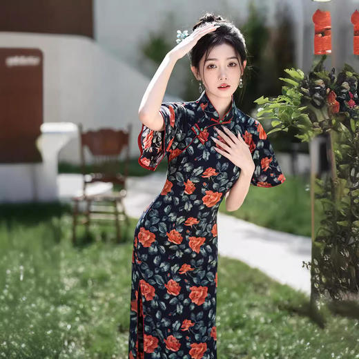 改良旗袍长款日常气质飞飞袖连衣裙XL206 商品图0