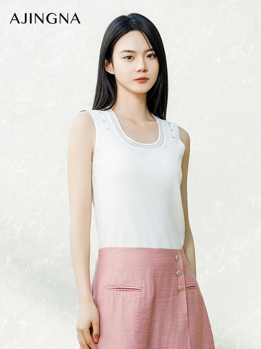 【商场同款】阿菁娜2024夏季新款U领百搭针织背心A29X301027 商品图2