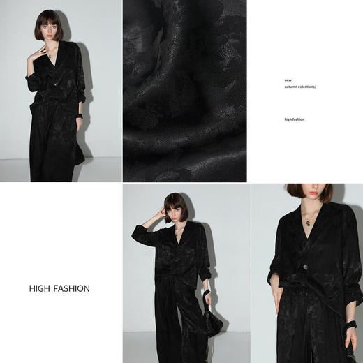 COCOBELLA新中式暗纹提花丝光缎面西装女春夏丝滑通勤外套SC7002 商品图3