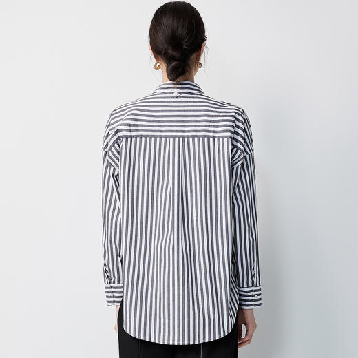 【含棉混纺&简约条纹】罗蒙女士长袖衬衫商务休闲可外搭开衫女 商品图3