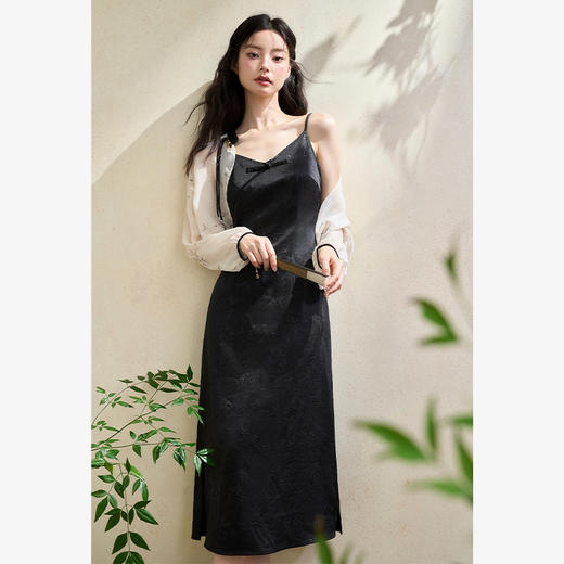 新中式国风套装女立领盘扣轻薄衬衫搭吊带裙两件套V2641972 商品图3