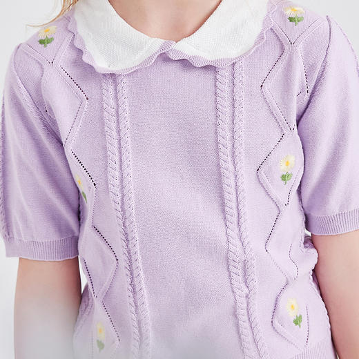 笛莎Deesha 2024夏季新款时尚翻领棉织短袖T恤 商品图3