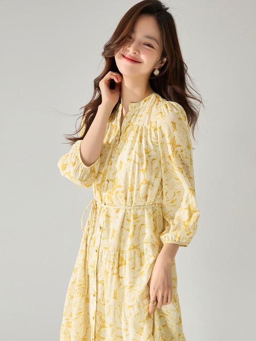 25严选新款法式温柔风黄色茶歇碎花长裙度假风收腰显瘦连衣裙_HLY 商品图1